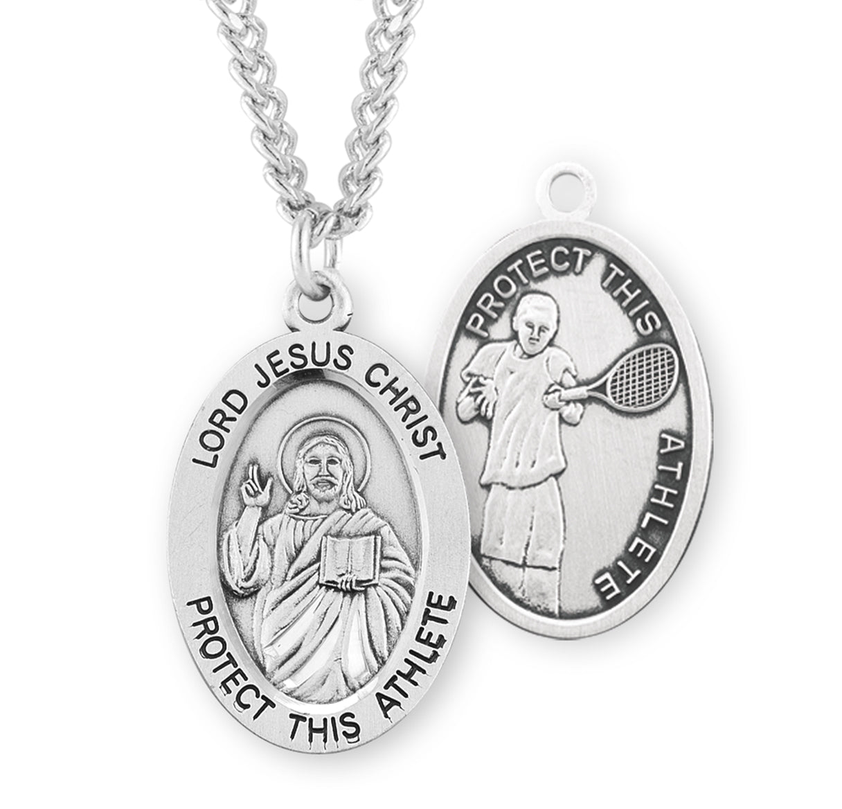 Lord Jesus Christ Oval Sterling Silver Tennis Male Athlete Medal