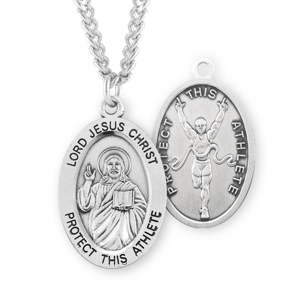 Lord Jesus Christ Oval Sterling Silver Track Male Athlete Medal