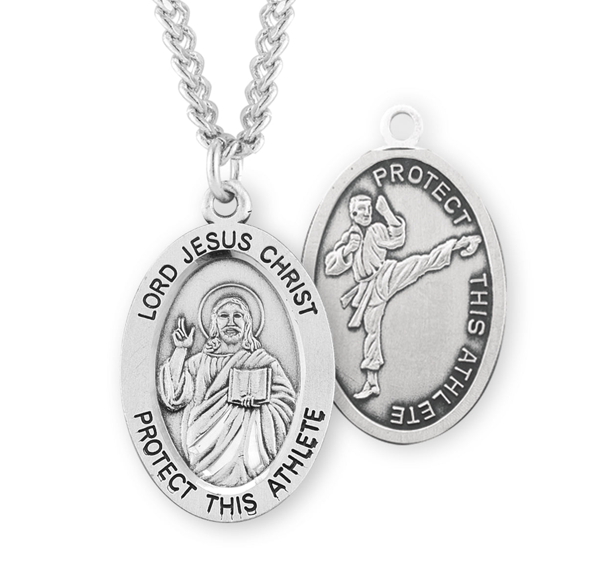 Lord Jesus Christ Oval Sterling Silver Martial Arts Male Athlete Medal