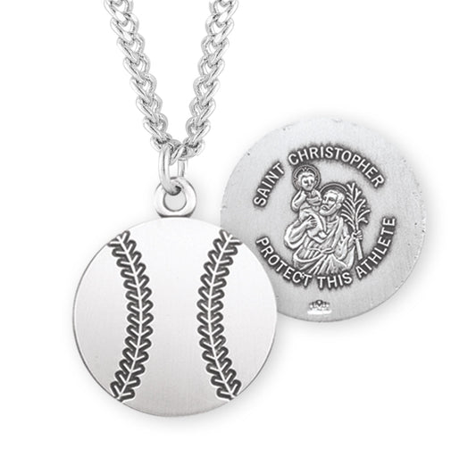 Saint Christopher Oval Sterling Silver Baseball Athlete Medal