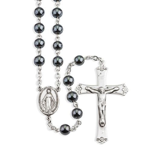 Genuine Hematite Sterling Silver Rosary