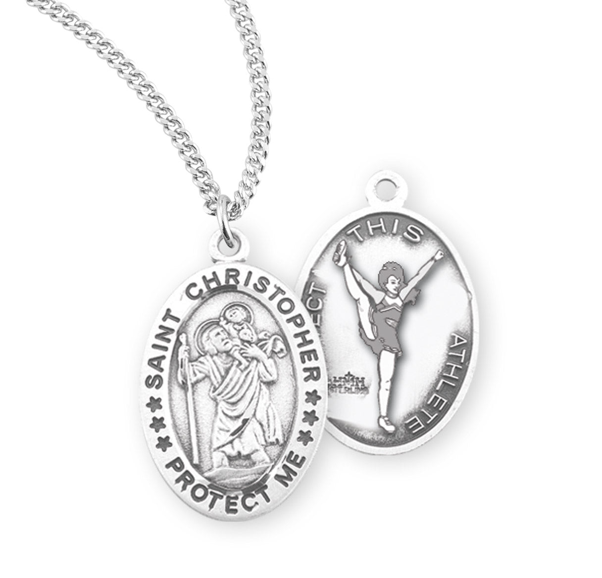 Saint Christopher Oval Sterling Silver Female Cheer Athlete Medal