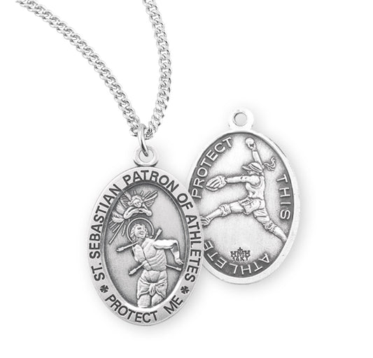 Saint Sebastian Oval Sterling Silver Female Softball Athlete Medal