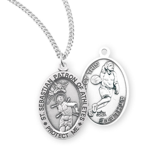 Saint Sebastian Oval Sterling Silver Female Basketball Athlete Medal