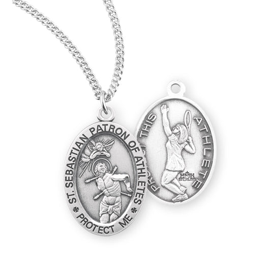 Saint Sebastian Oval Sterling Silver Female Tennis Athlete Medal