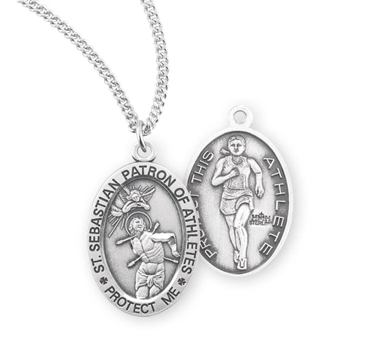 Saint Sebastian Oval Sterling Silver Female Track Athlete Medal