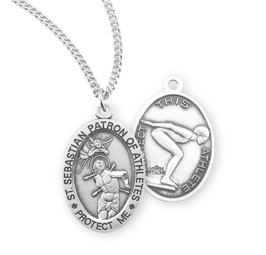 Saint Sebastian Oval Sterling Silver Female Lacrosse Athlete Medal