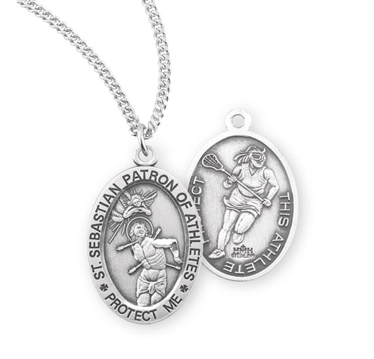 Saint Sebastian Oval Sterling Silver Female Swimming Athlete Medal