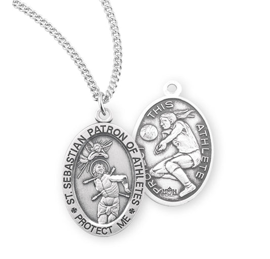 Saint Sebastian Oval Sterling Silver Female Volleyball Athlete Medal