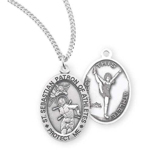 Saint Sebastian Oval Sterling Silver Female Cheer Athlete Medal