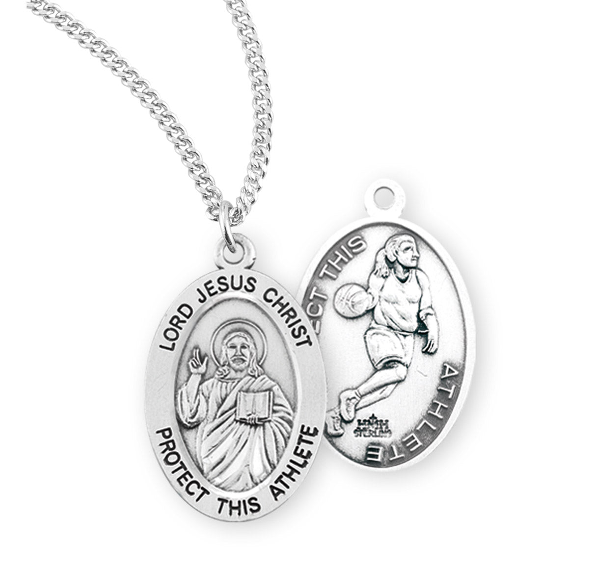 Lord Jesus Christ Oval Sterling Silver Female Basketball Athlete Medal