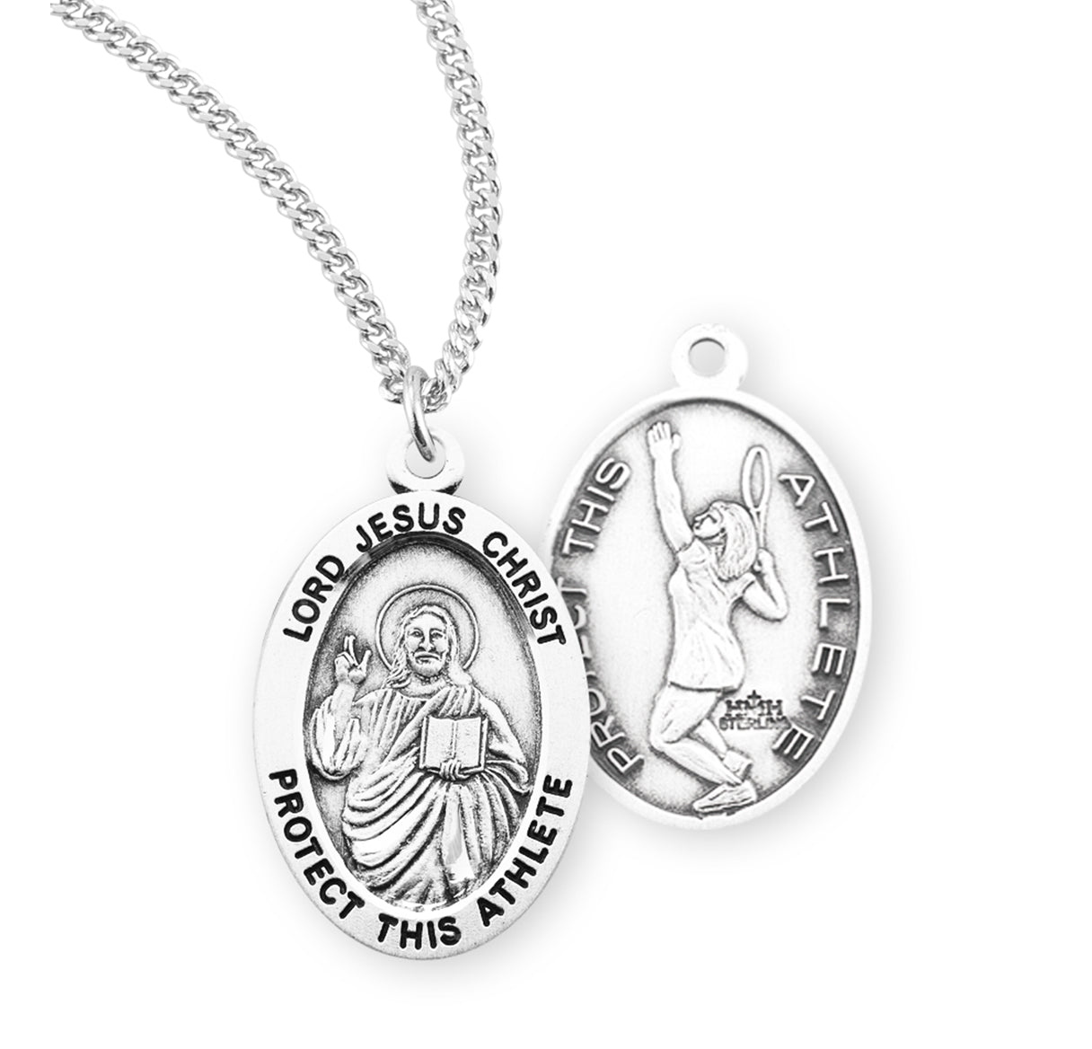 Lord Jesus Christ Oval Sterling Silver Female Tennis Athlete Medal