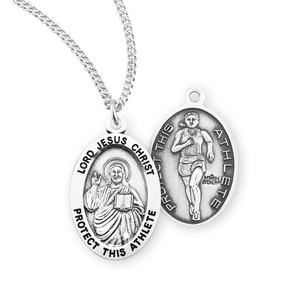 Lord Jesus Christ Oval Sterling Silver Female Track Athlete Medal