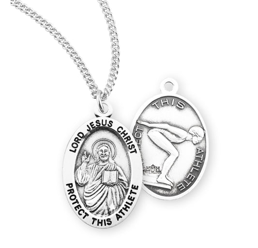 Lord Jesus Christ Oval Sterling Silver Female Swimming Athlete Medal