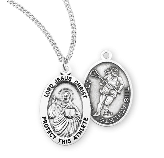 Lord Jesus Christ Oval Sterling Silver Female Lacrosse Athlete Medal