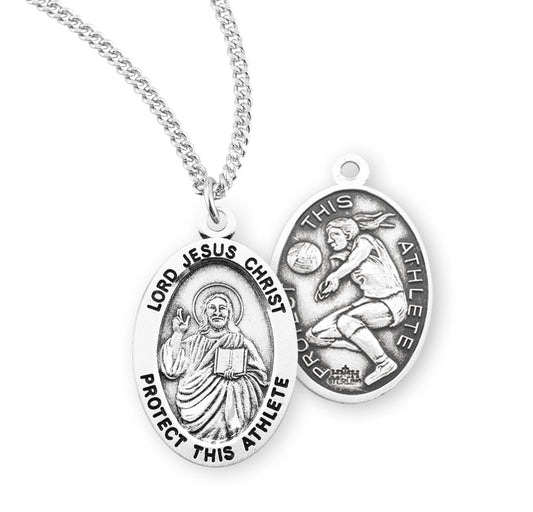 Lord Jesus Christ Oval Sterling Silver Female Volleyball Athlete Medal