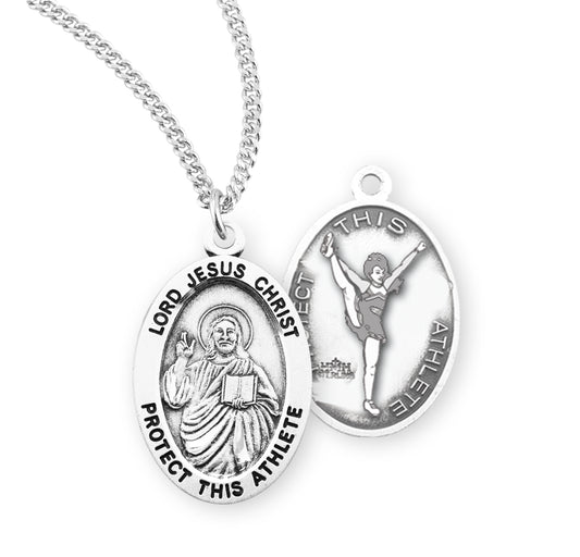 Lord Jesus Christ Oval Sterling Silver Female Cheer Athlete Medal