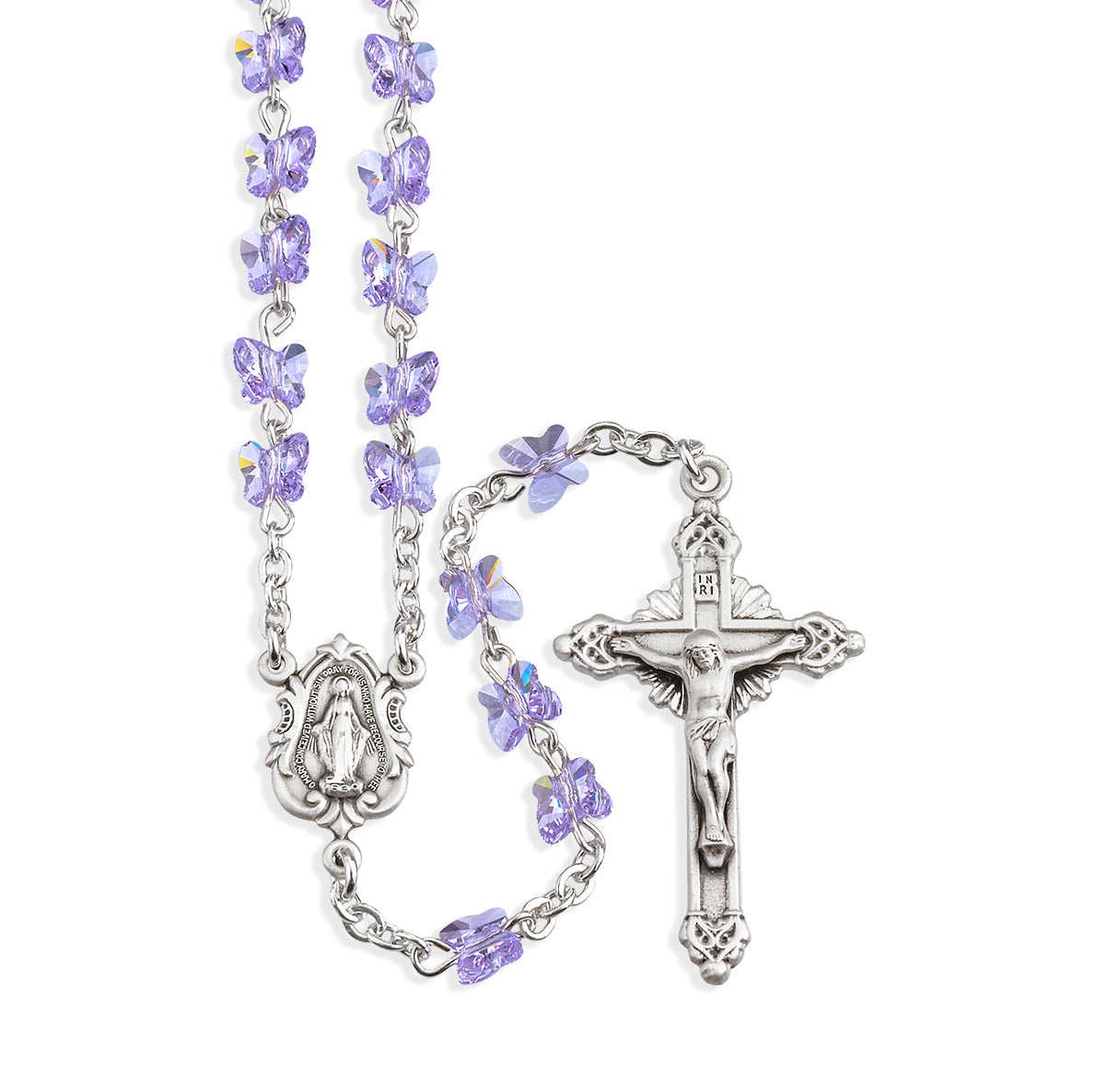 Sterling Silver Rosary Hand Made with 6mm Swarovski Crystal 6mm Violet Butterfly Beads by HMH