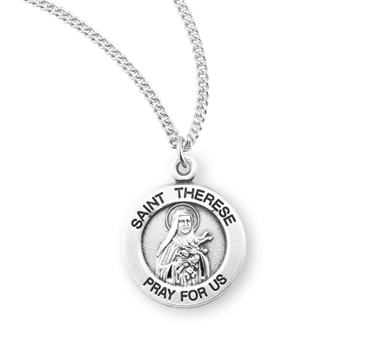 Patron Saint Therese of Lisieux Round Sterling Silver Medal