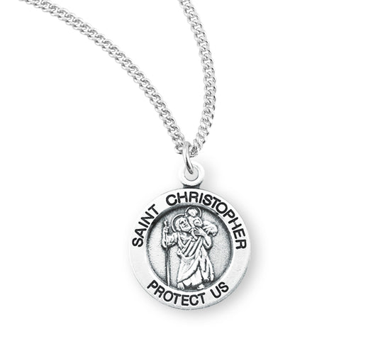 Patron Saint Christopher Round Sterling Silver Medal