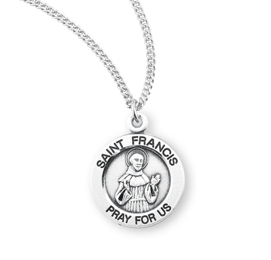 Patron Saint Francis of Assisi Round Sterling Silver Medal