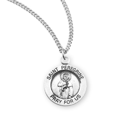 Patron Saint Peregrine Round Sterling Silver Medal