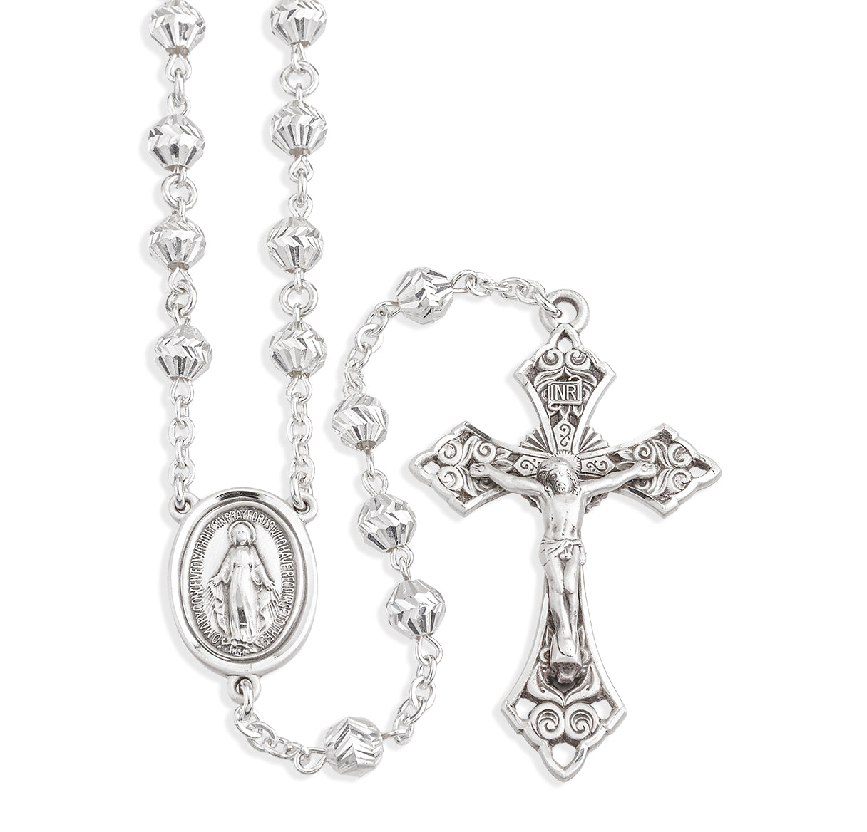 Sterling Silver Herringbone Engraved Rosary