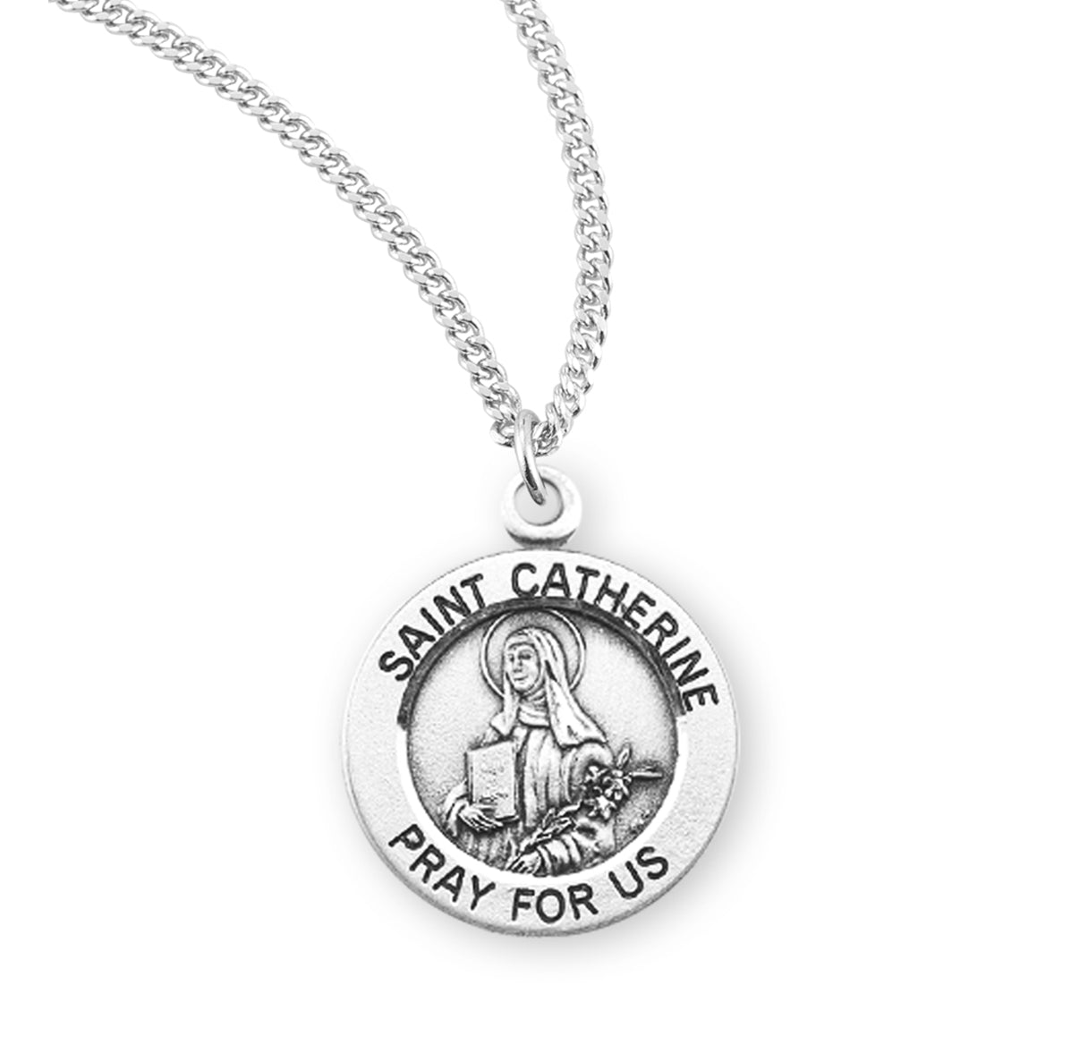 Patron Saint Catherine Round Sterling Silver Medal