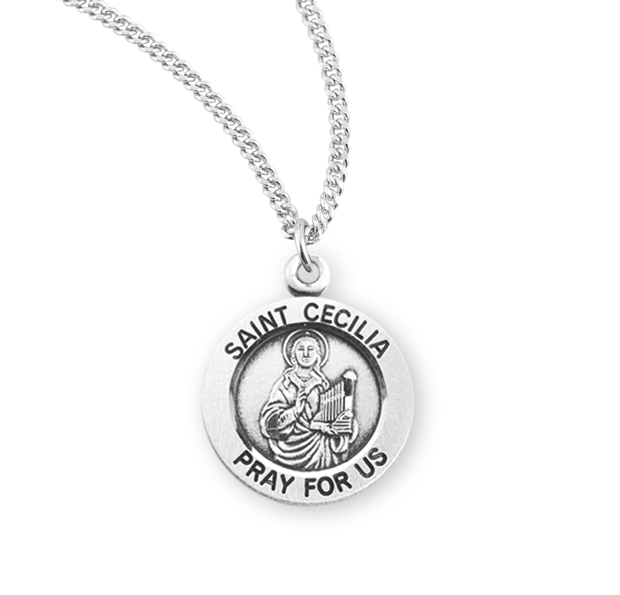 Patron Saint Cecilia Round Sterling Silver Medal