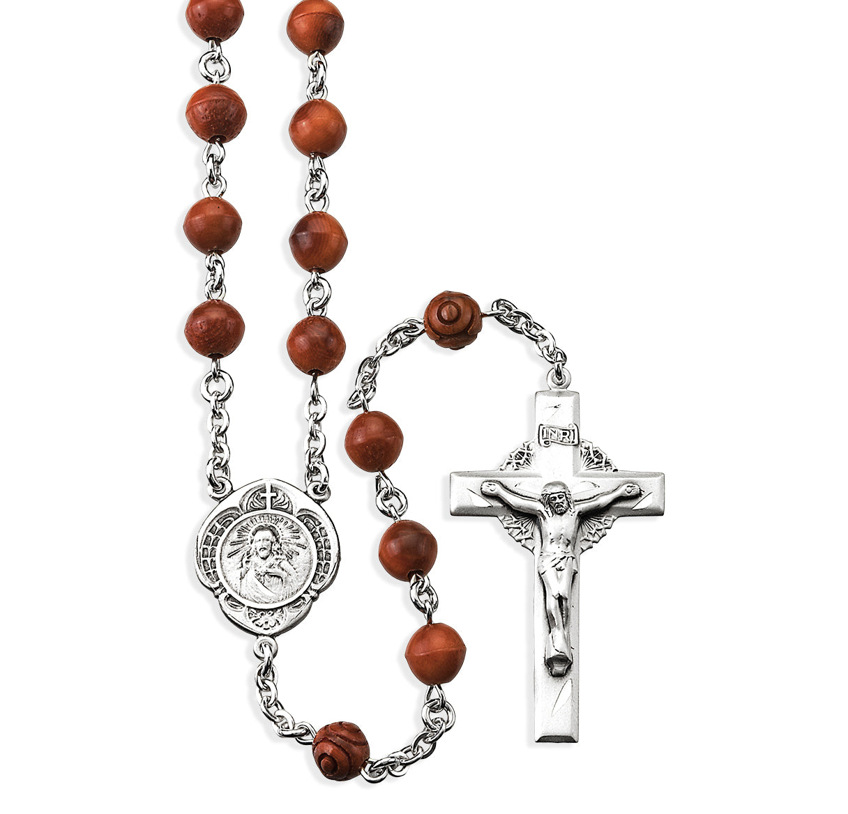 Genuine Brown Cocoa Bead Sterling Silver Rosary