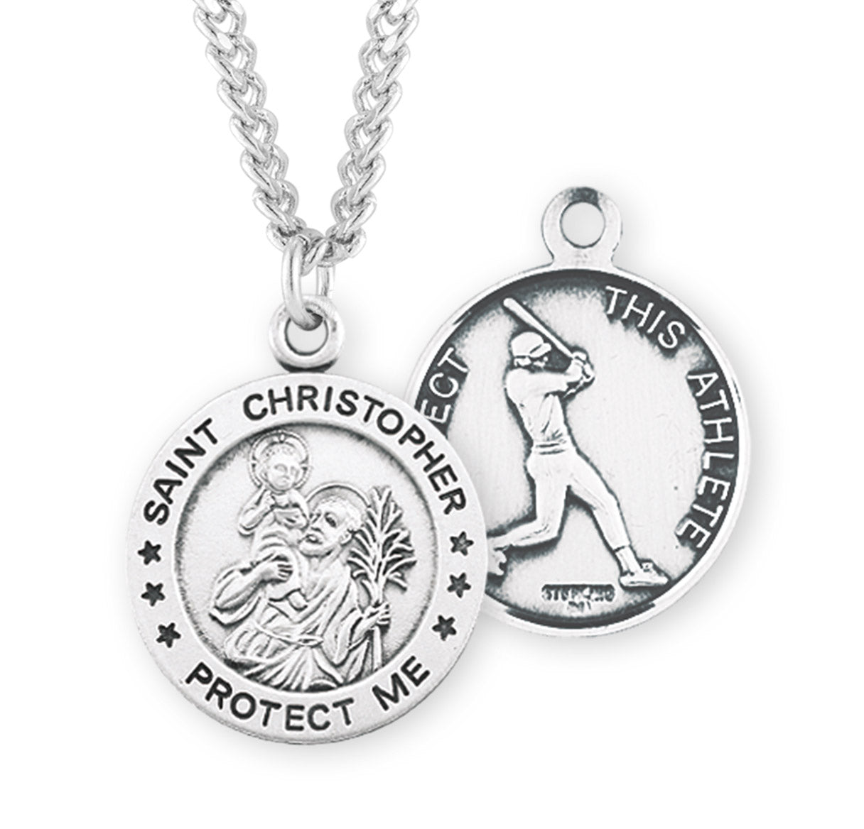 Saint Christopher Round Sterling Silver Baseball Male Athlete Medal