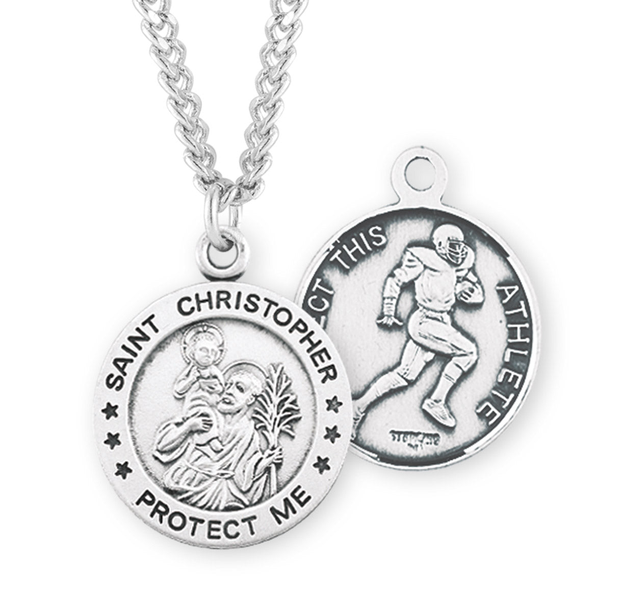 Saint Christopher Round Sterling Silver Football Male Athlete Medal