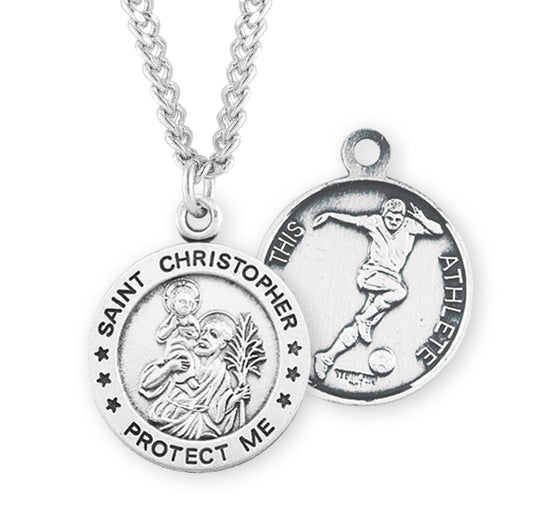 Saint Christopher Round Sterling Silver Soccer Male Athlete Medal