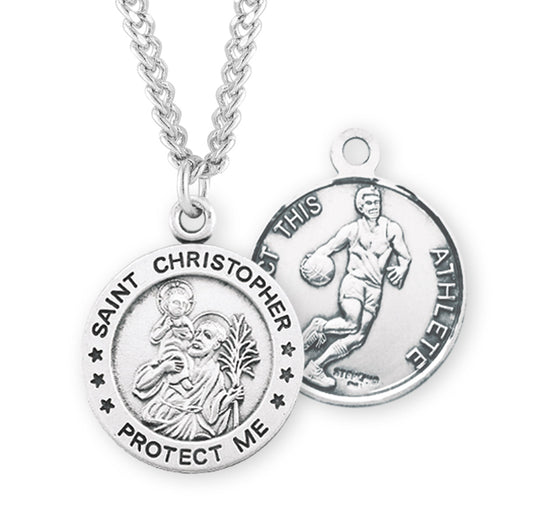 Saint Christopher Round Sterling Silver Basketball Male Athlete Medal