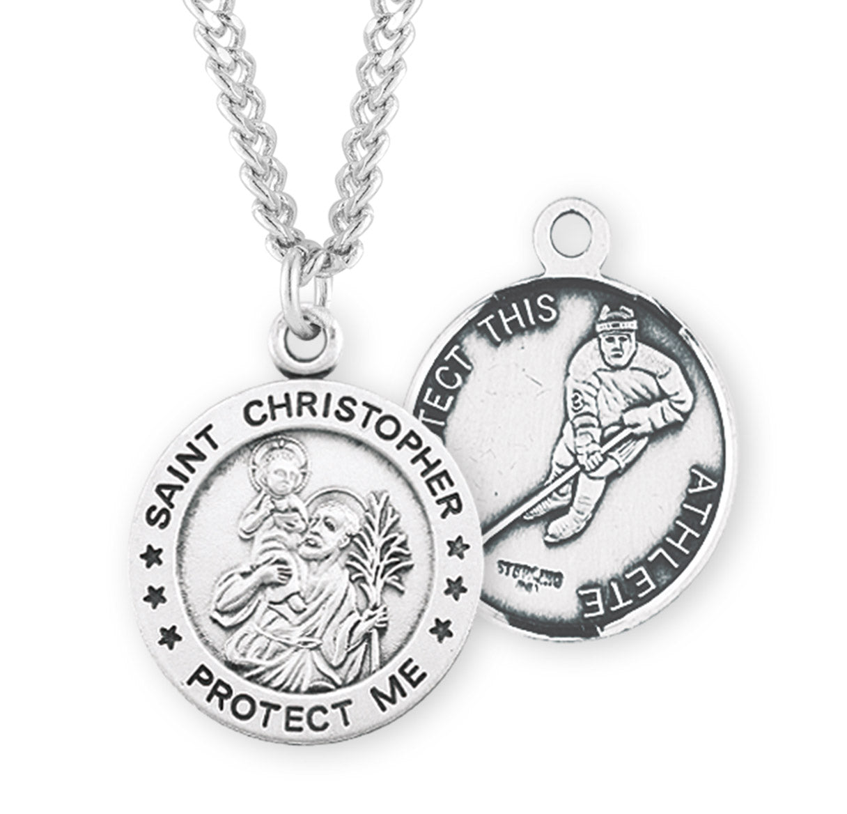 Saint Christopher Round Sterling Silver Hockey Male Athlete Medal