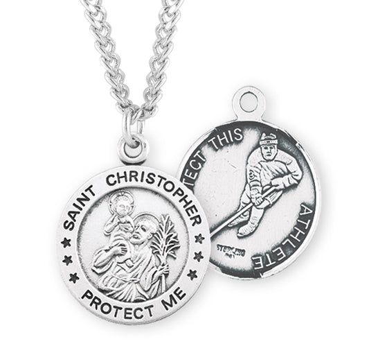 Saint Christopher Round Sterling Silver Hockey Male Athlete Medal