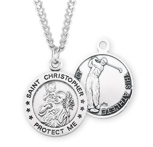 Saint Christopher Round Sterling Silver Golf Male Athlete Medal