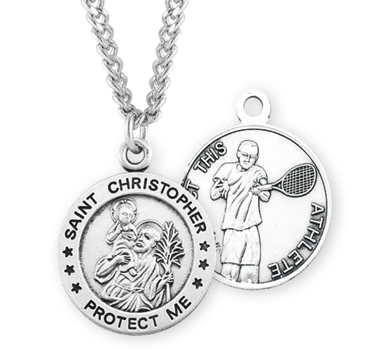 Saint Christopher Round Sterling Silver Tennis Male Athlete Medal