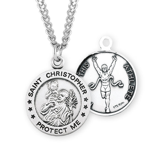 Saint Christopher Round Sterling Silver Track Male Athlete Medal