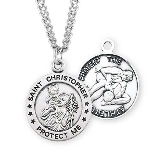 Saint Christopher Round Sterling Silver Wrestling Male Athlete Medal