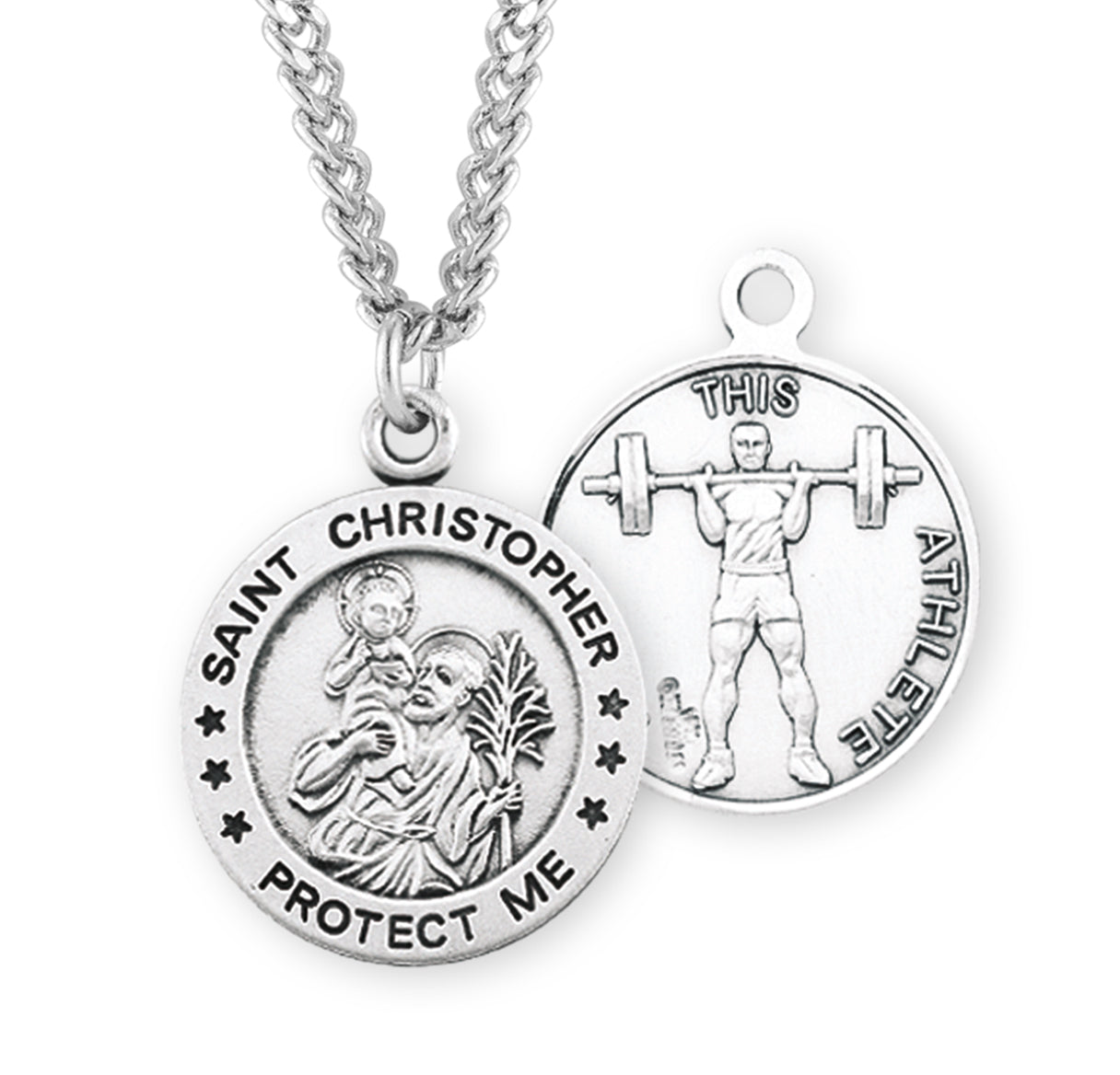 Saint Christopher Round Sterling Silver weightlifting Male Athlete Medal