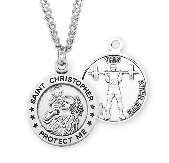 Saint Christopher Round Sterling Silver weightlifting Male Athlete Med ...