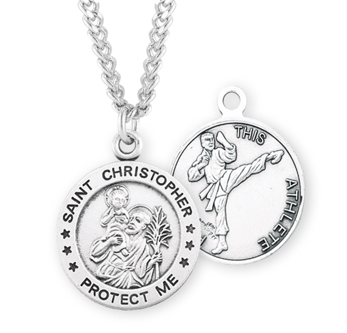 Saint Christopher Round Sterling Silver Martial Arts Male Athlete Medal