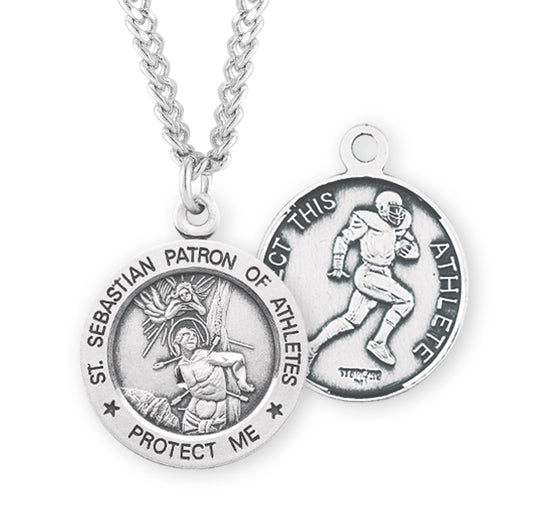 Saint Sebastian Round Sterling Silver Football Male Athlete Medal