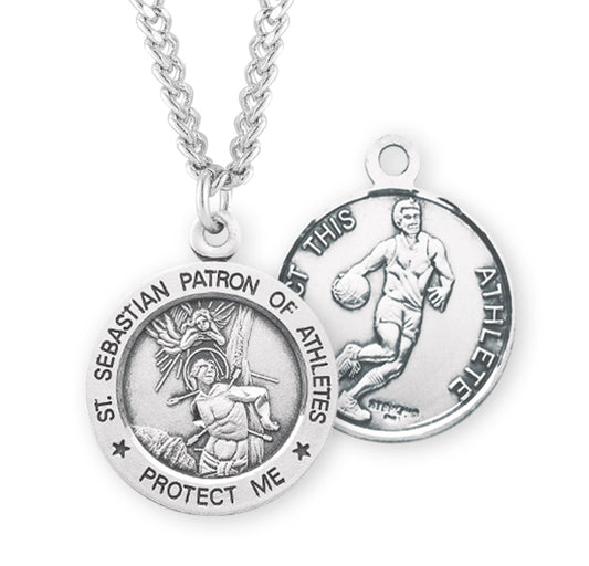 Saint Sebastian Round Sterling Silver Basketball Male Athlete Medal