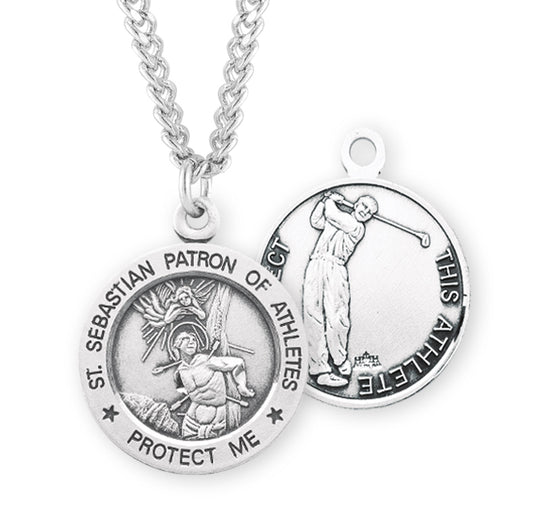 Saint Sebastian Round Sterling Silver Golf Male Athlete Medal