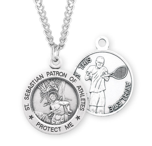 Saint Sebastian Round Sterling Silver Tennis Male Athlete Medal