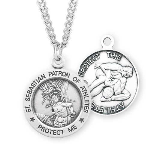 Saint Sebastian Round Sterling Silver Wrestling Male Athlete Medal