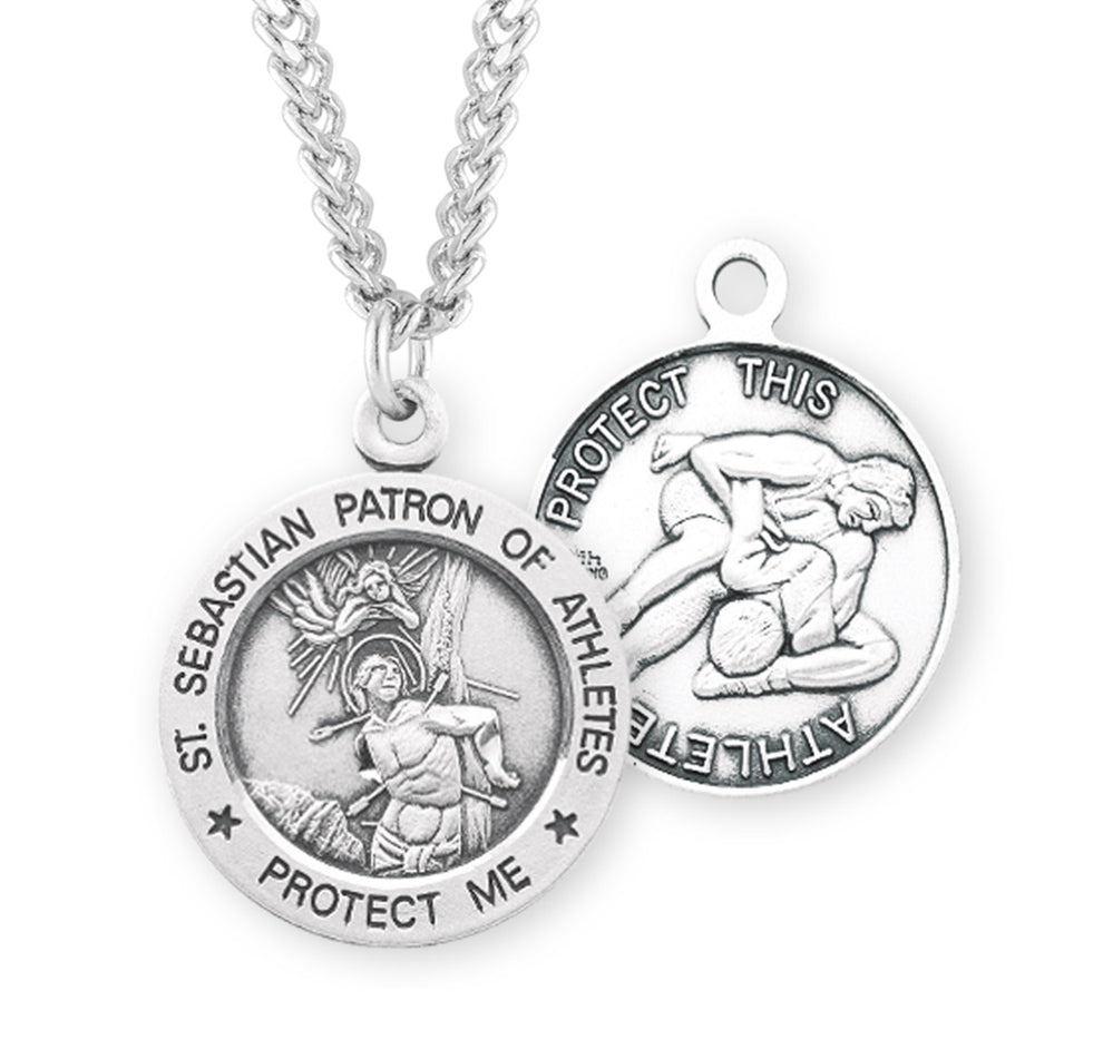 Saint Sebastian Round Sterling Silver Wrestling Male Athlete Medal ...