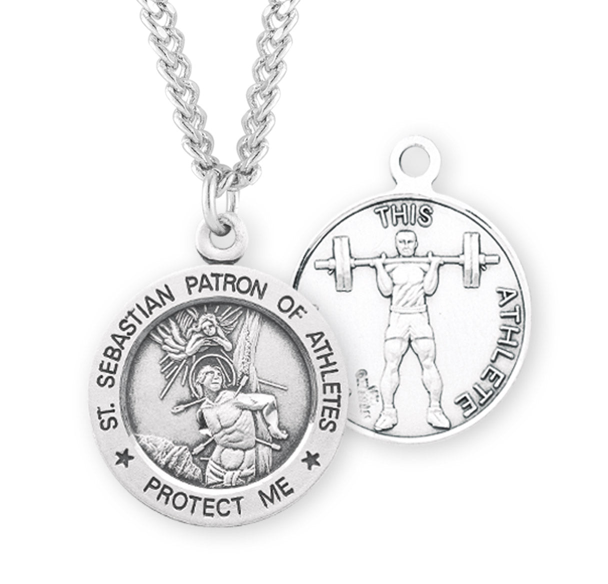 Saint Sebastian Round Sterling Silver weightlifting Male Athlete Medal